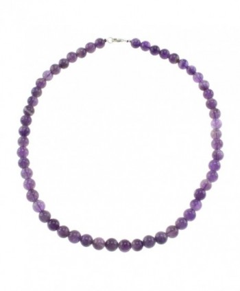 Pearlz Ocean Amethyst Round Beads Strand Necklace with Sterling Silver Clasp Jewelry for Women - CM11JO0ZU8V