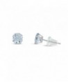 Solid 10k White Gold Round 3mm Simulated CZ Birthstone Stud Earrings - Simulated Aquamarine - C511ITQBUGH
