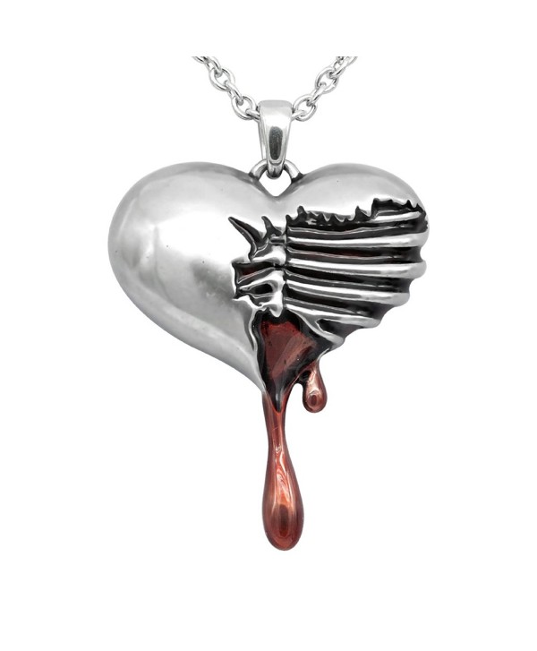 Controse Silver-Toned Stainless Steel Bleeding Heart Necklace 17" - 19" Adjustable Chain - CU12GK5DX63