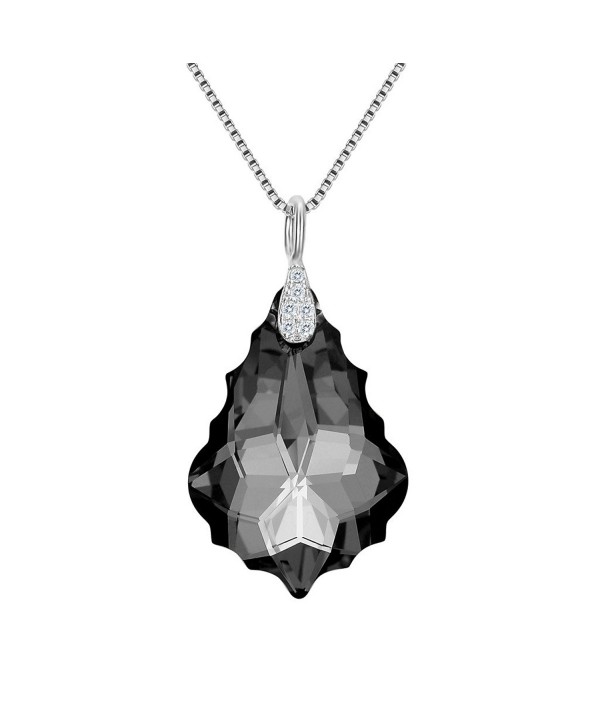 EleQueen 925 Sterling Silver CZ Baroque Drop Pendant Necklace Made with Swarovski Crystals - Grey-Black - CW182ISC8OQ