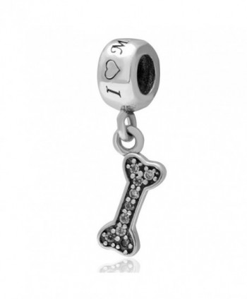 SoulBeads I Love My Dog Sterling Silver Dangling Charms with Clear Cz Stone for European Charms Bracelet - CR129Q7DBX7