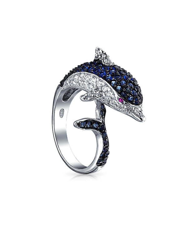 Bling Jewelry Simulated Blue Sapphire Dolphin CZ Cocktail Ring Rhodium Plated - CP11CS3JEID