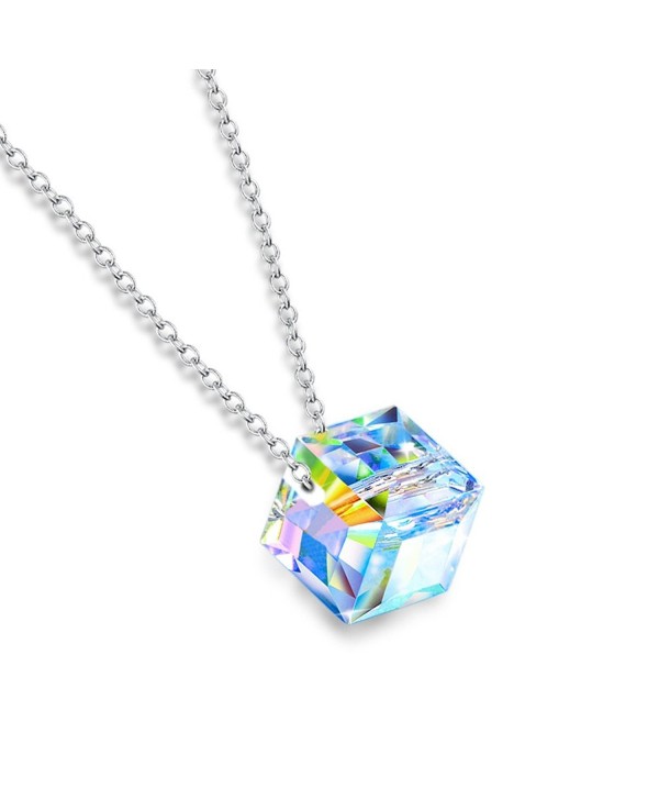 CRARINE 925 Sterling Silver Cube Pendant Necklace "Beautiful Life" Jewelry for Women. - CJ189HMQRSA