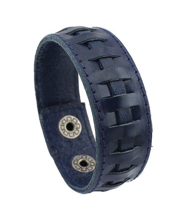 PearlyPearls Unisex Leather Cuff Bracelet Wide Belt Wristband Vintage Jewelry - Blue - C112ICFQWPX