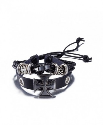 Godyce Iron Cross Bracelet Leather Black Braided Men Women Wrap Charm - C6126AL15CP
