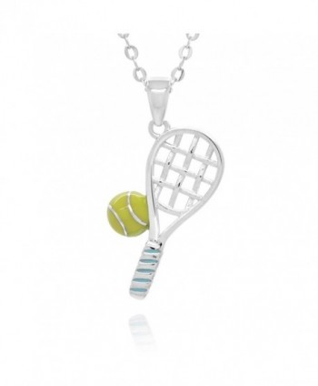 Sterling Silver Tennis Racquete Ball Pendant Necklace- 17.5" - C512J8M40BR