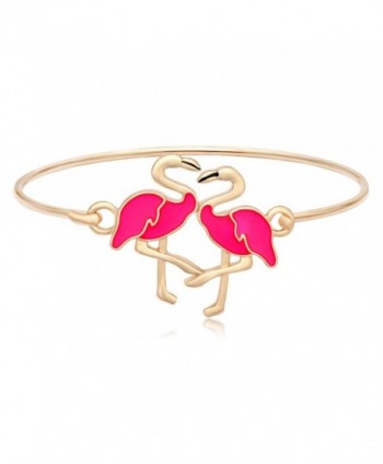 CHUANGYUN 3 Colors Boutique Beautiful Double Pink Flamingo Bangle Bracelet for Women - Gold - CD188HN9WUI