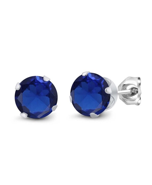 2.00 Ct Round 6mm Blue Simulated Sapphire 925 Sterling Silver Stud Earrings - CU11GH4CROR
