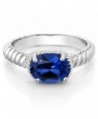 9x7mm Simulated Sapphire Sterling Silver