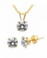 Jewelili 10KT Yellow Gold Swarovski Zirconia Solitaire Pendant Necklace And Stud Earrings Box Set - CD17YZ2QN86