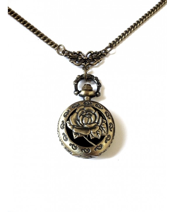 Vintage Rose Photo Locket Bronze Memory Necklace & Key Necklace - Boxed & Gift Wrapped - CX119BD8BU5
