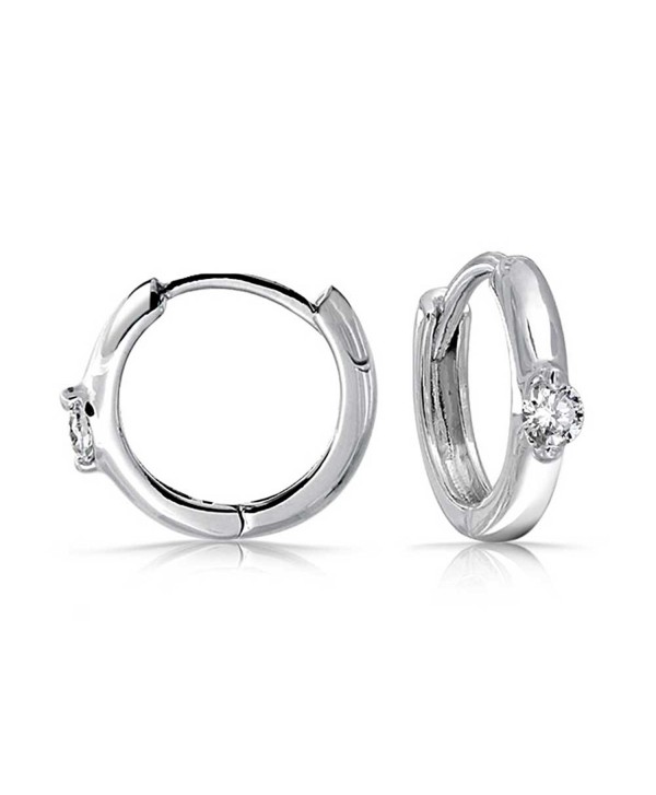 Bling Jewelry CZ Solitaire Sterling Silver Hoop Huggie Earrings - CM11E5BE14N