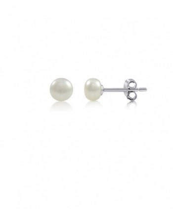 Freshwater Cultured White Pearl Button Rhodium Plated 925 Sterling Silver Stud Earrings - C111FTH4C91