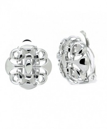 Clip On Earrings Celtic Knot Vintage Round Rhodium Plated Women Fashion - CH12BLD26RB