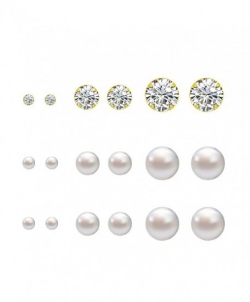 Lureme 9 Pairs Sorted Size in 4mm-6mm-8mm Faux Pearl and Bling Bling Crystal Earrings Set - Gold Tone(02004678) - C0126YJKA1P