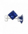 Sterling Silver Cubic Zirconia Square Sapphire Earrings Studs 5 mm Princess cut Navy color 1.5 carats/pair - CK114E2B7VD