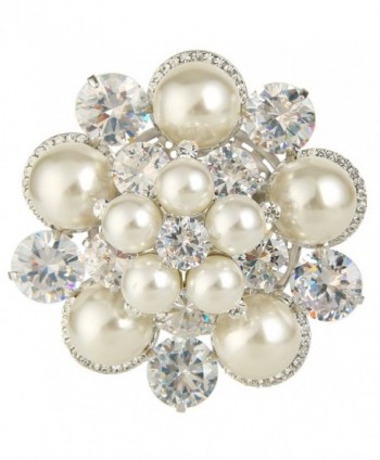 EleQueen Women's Silver-tone CZ Simulated Pearl Winter Snowflake Bridal Brooch Pin Ivory Color - C0186LCRMQE