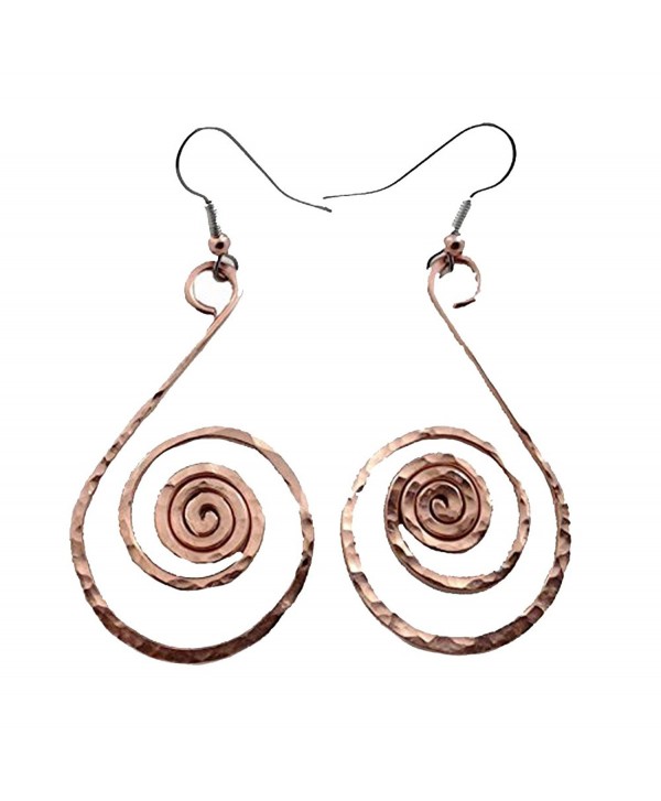 Elaments Design Solid Copper Earrings Fibonacci Swan Design 2 Inch Dangle Hand Hammered - CR12CHH2887