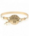 Follow Him Christian Bangle Disc Bracelet with Wire Design and Cross Charm and Bead - Worn Gold - C11868989KR