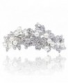 EVER FAITH Bridal Silver-Tone Flower Simulated Pearl Hair Barrette Clear Austrian Crystsal - C311FBMFV67