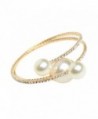 Coogain Bangle Bracelet Big Faux Pearl Bling Open Cuff Beaded Bracelets White and Gold - White two - CJ17Z703XZ9