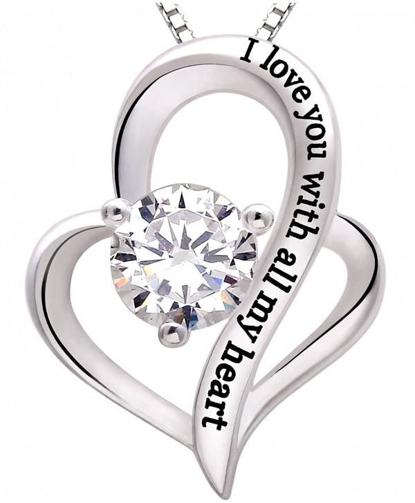 ALOV Jewelry Sterling Silver "I love you with all my heart" Love Heart Cubic Zirconia Necklace - C412MDF1P2X