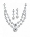 Mariell Regal Silver 2 Row Rhinestone Crystal Necklace and Earrings Set for Prom- Brides and Bridesmaids - CU122YON41D
