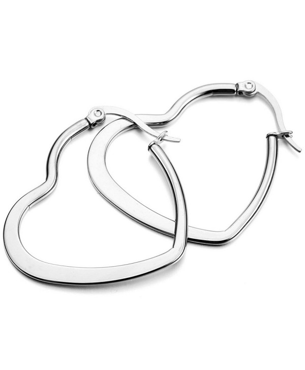 INBLUE Women's Stainless Steel Stud Hoop huggie Earrings Silver Tone Heart Round - C211DSEP72D