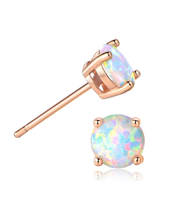 GEMSME 18K Rose Gold Plated Opal Stud Earrings 6MM Round For Women - C7187DMMN2N