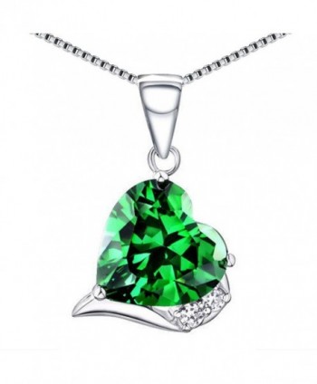 Mabella Sterling Silver Heart Necklace 6.06 CTW Simulated Gemstone Pendant- Gifts for Women - Simulated Emerald - CU182ZOULZE