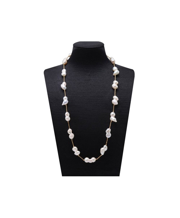 JYX White Freshwater Cultured Baroque Pearl Necklace 19" - C117YRXHDRR
