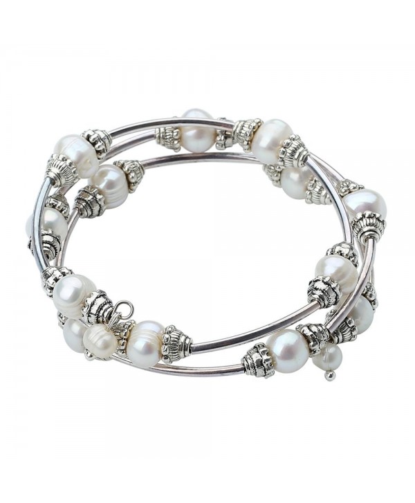 Long Stackable Freshwater Cultured Pearls Beaded Wrap Bracelet - CV12K3PQKWZ