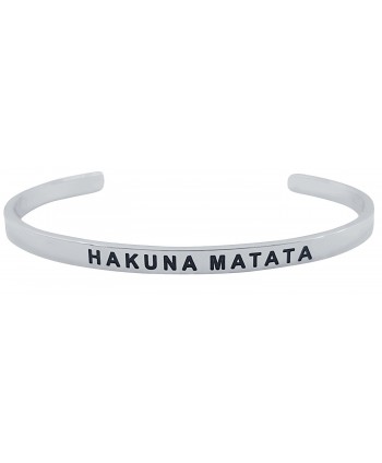 HAKUNA MATATA NO WORRIES Double Sided Inspirational Uplifting Sentimental Cuff Mantra Bracelet - Silver - CE186733ZYO