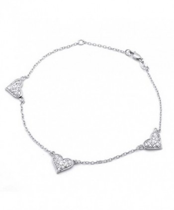 Bling Jewelry Pave CZ Three Heart 925 Sterling Silver Chain Anklet 8.5in - C5114EJFAE5