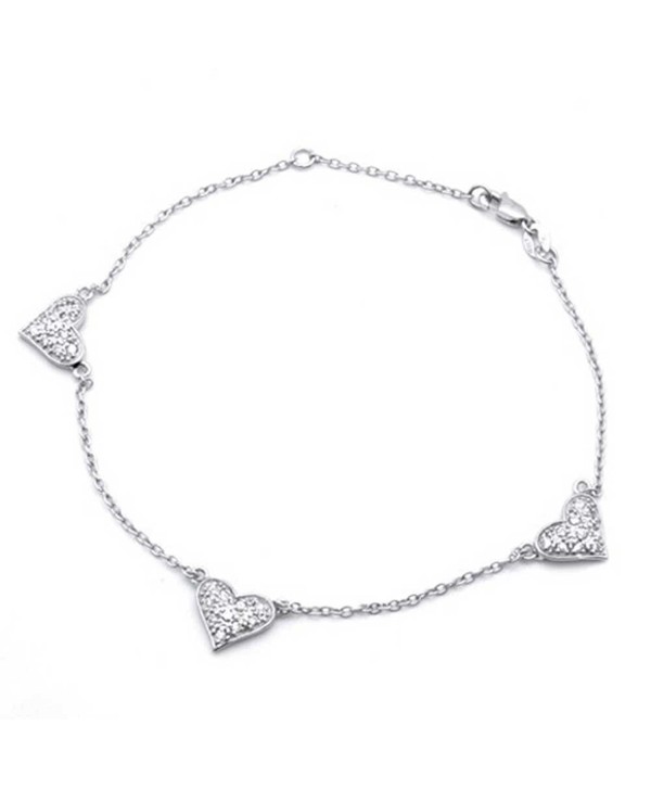 Bling Jewelry Pave CZ Three Heart 925 Sterling Silver Chain Anklet 8.5in - C5114EJFAE5