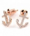 FC JORY White & Rose Gold Plated Crystal Small Diamante Anchor Women Earrings Studs - Rose gold - CV11M4V282D