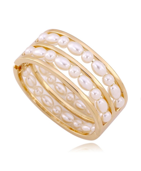 KAYMEN 2 Rows Pearls Good Quality Statement Bangle for Women & Wedding Bracelet - CI120OZZHGT