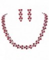 EVER FAITH Women's Cubic Zirconia Floral Leaf Wedding Necklace Earrings Set - Red w/ Clear Silver-Tone - CJ12NSKQV8U