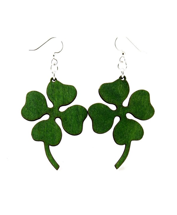 Green Tree "Four Leaf Clover" Renewable Natural Wood Earrings - CH11G36PNDB