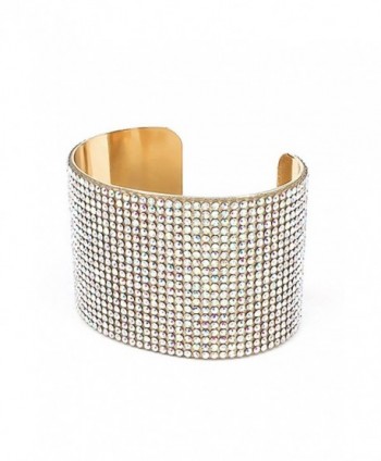 Womens Wide Full Cubic Rhinestones Cuff Bracelet PB7011 - Gold - CX182X8QDQK