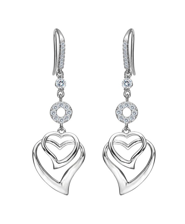 EVER FAITH Women's 925 Sterling Silver CZ Sweet Love Heart Hook Dangle Earrings Clear - CL120421D97