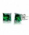 De Lelu Sterling Silver Princess Cut Simulated Emerald Green Cubic Zirconia Stud Earrings - CD12G8QDY9P