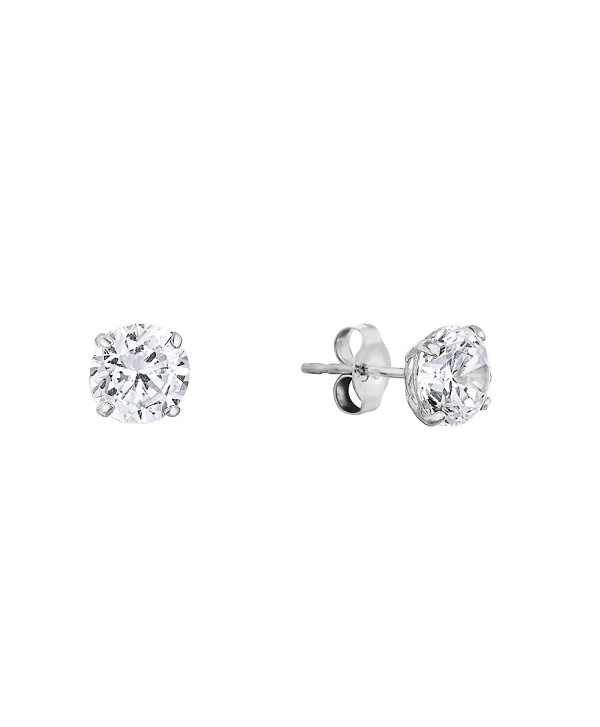 14k White Gold Solitaire Round Cubic Zirconia Stud Earrings with Gold butterfly Pushbacks - C517YDLSQMD