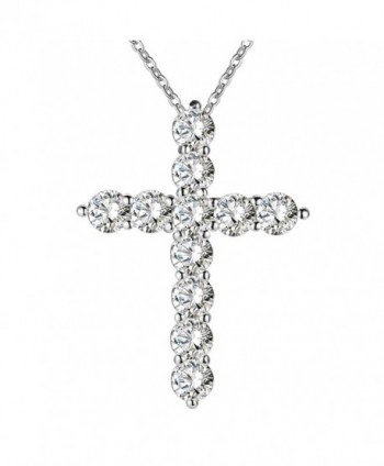 Inspirational Silver Cross Necklace with Crystals In Gift Box - C017YHRELDR