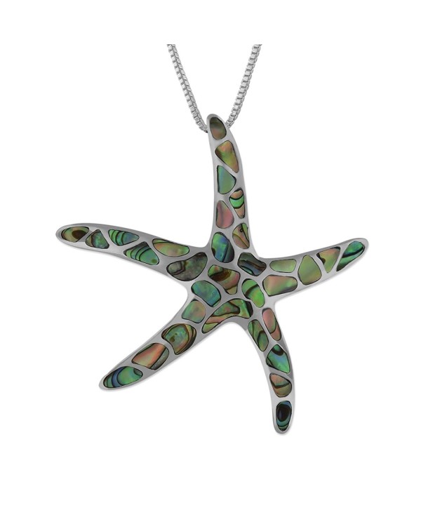 Sterling Silver Abalone Shell Starfish Pendant Necklace- 16+2" Extender - CB11B7MIMF7