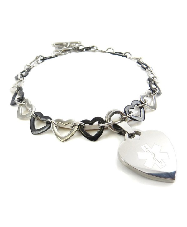 MyIDDr - Pre-Engraved & Customized Women's Taking Coumadin Medical Charm Bracelet- Black Steel Hearts - C011HUXLI5X