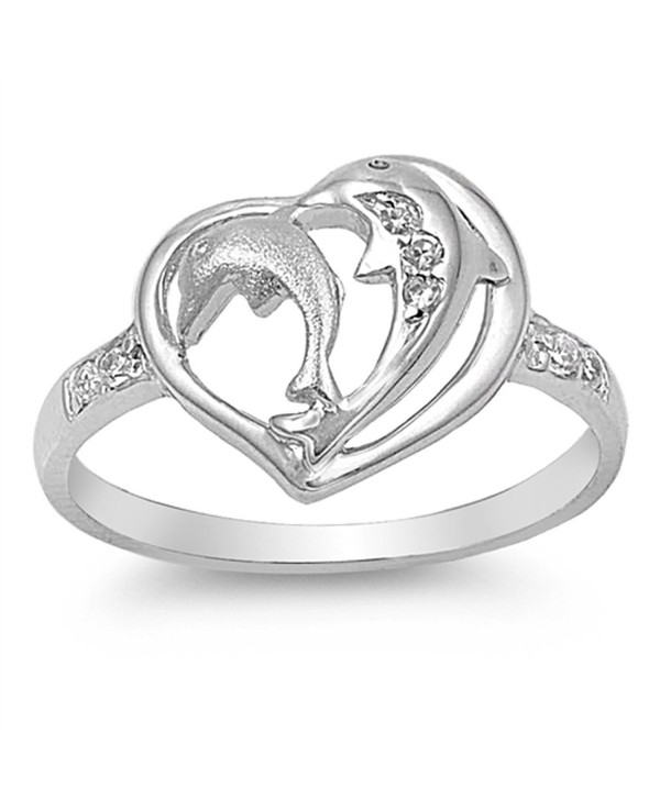 White CZ Beautiful Dolphin Heart Ring New .925 Sterling Silver Band Sizes 4-9 - CM187YLY8IK