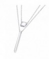925 Sterling Silver Square & Bar Pendant Double Layered Chain Necklace for Lady Women - C118998302Y