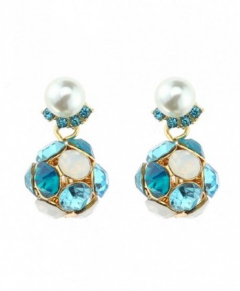 Simulated Pearl with Cluster Studs Dangling Earrings - Baby Blue Stone - CQ12BJQNRGJ