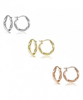 Hoops & Loops Sterling Silver Tri Color 2x15mm Twist Polished Hoop Earrings Set of 3 - CW12HVGG5J7